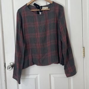 Cloth & Stone Gray and Red Plaid Long-Sleeve Top Size L
